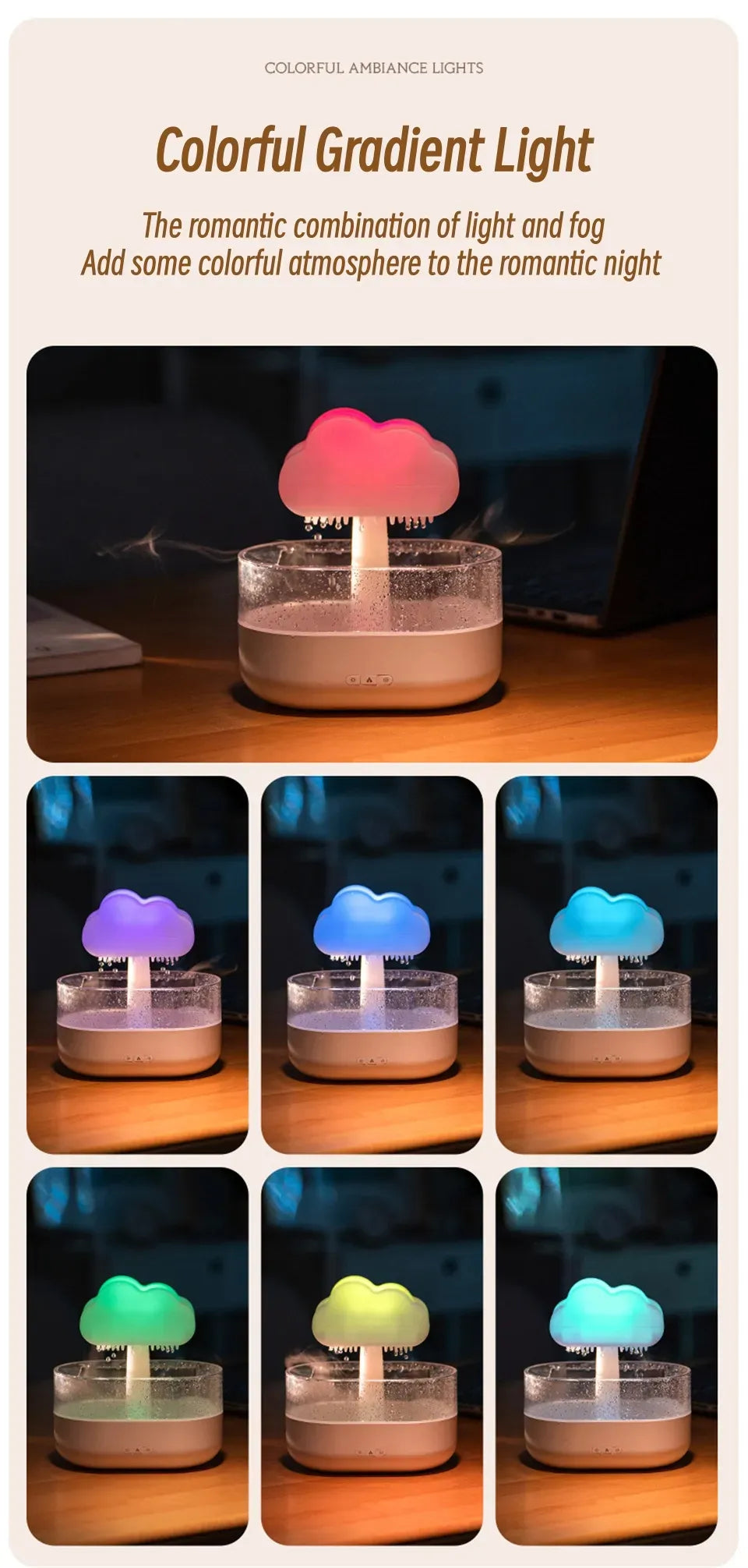 Rain Cloud Humidifier & Diffuser — Aesthetic Ambient Mist Lamp